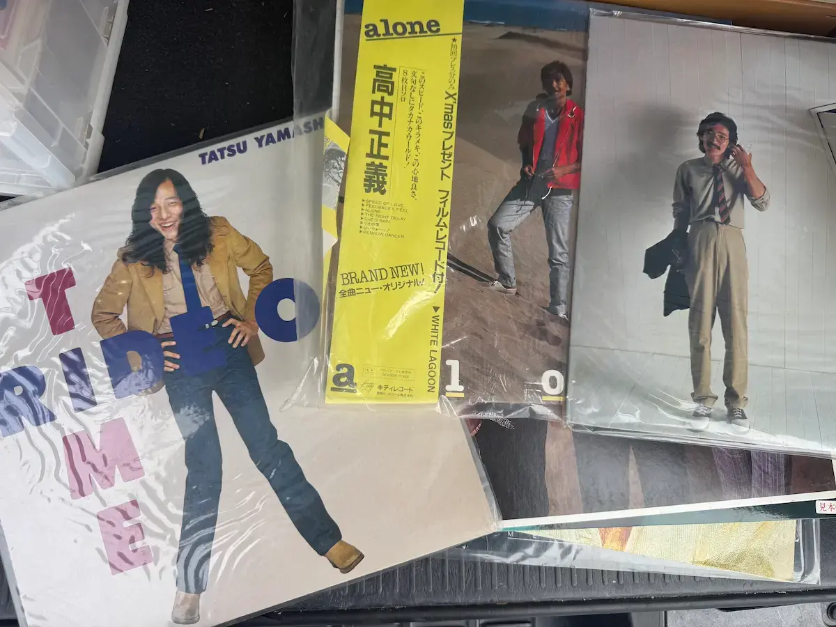 広島県福山市でお譲りいただいた邦楽LPレコード。山下達郎『RIDE ON TIME』、高中正義『alone』（帯付・Xmasプレゼント・フィルムレコード付）、上田正樹『JEALOUS NIGHT 〜夜を抱きしめて〜』。