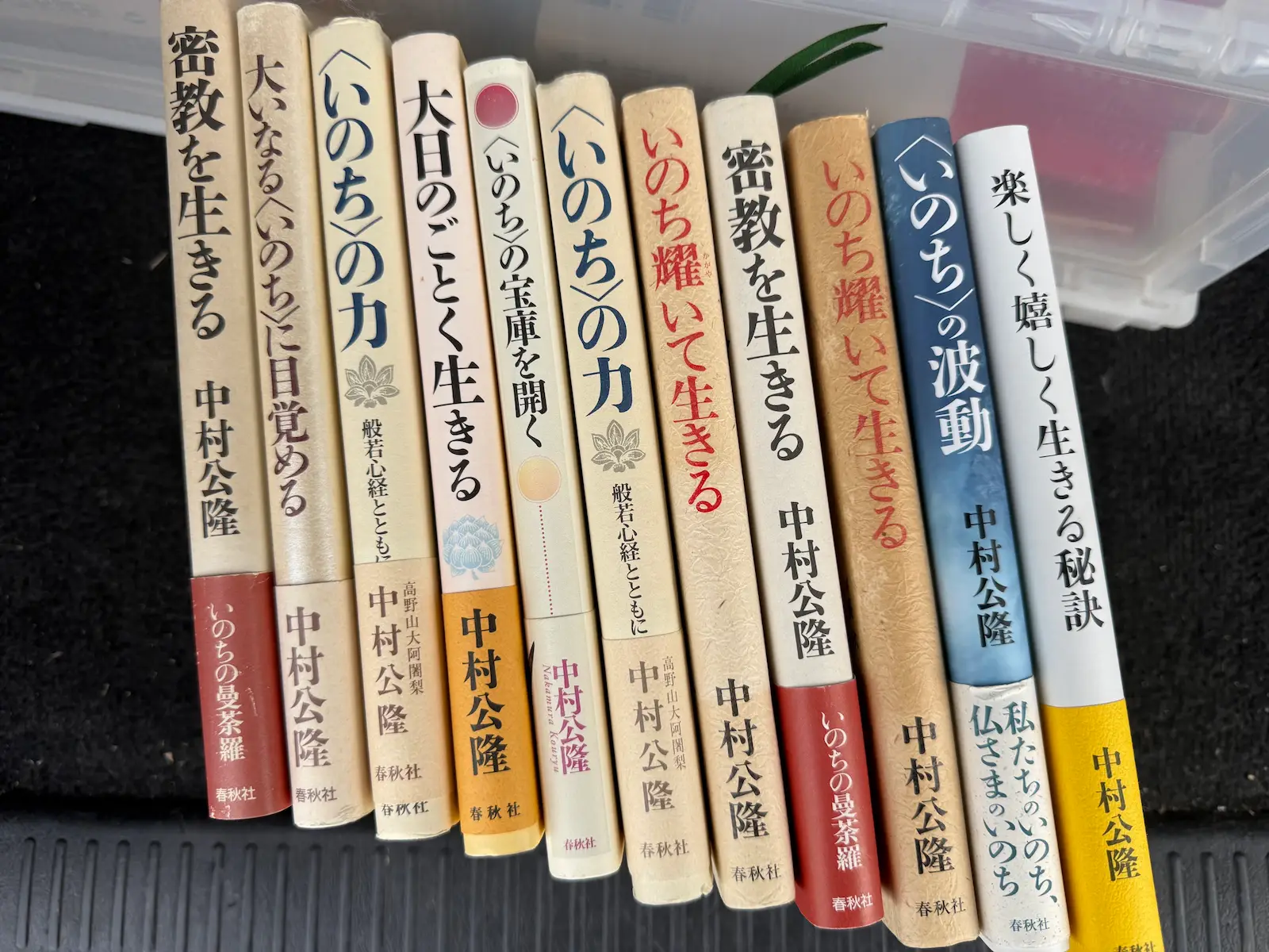 高野山大阿闍梨・中村公隆師による密教関連の書籍。春秋社刊。『密教を生きる』『〈いのち〉の力』『〈いのち〉の波動』『大日のごとく生きる』『〈いのち〉の宝庫を開く』『いのち耀いて生きる』『楽しく嬉しく生きる秘訣』など、約11冊がシリーズでまとまっている。